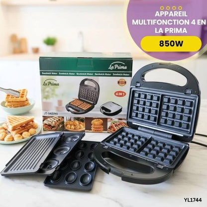 Appareil Multifonction 4 en 1 – Panini, Gaufre, Donut & Grill | 850W