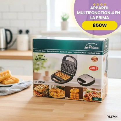 Appareil Multifonction 4 en 1 – Panini, Gaufre, Donut & Grill | 850W