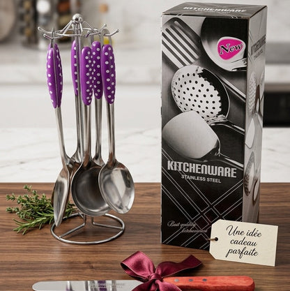 Pack 6 Louches de Cuisine avec Support + Couteau Cadeau 🎁