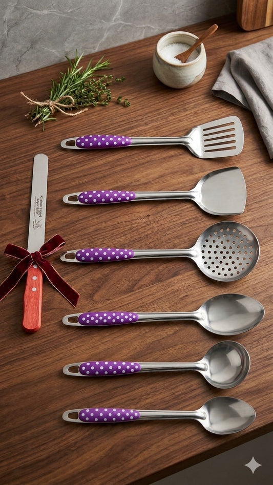 Pack 6 Louches de Cuisine avec Support + Couteau Cadeau 🎁