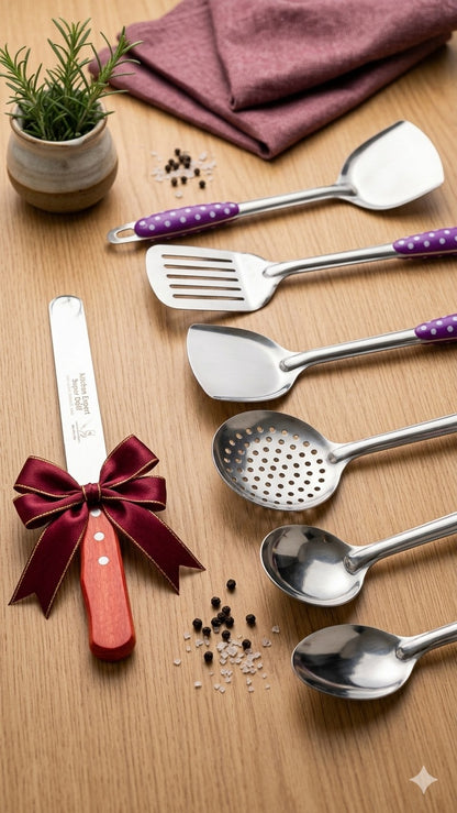 Pack 6 Louches de Cuisine avec Support + Couteau Cadeau 🎁